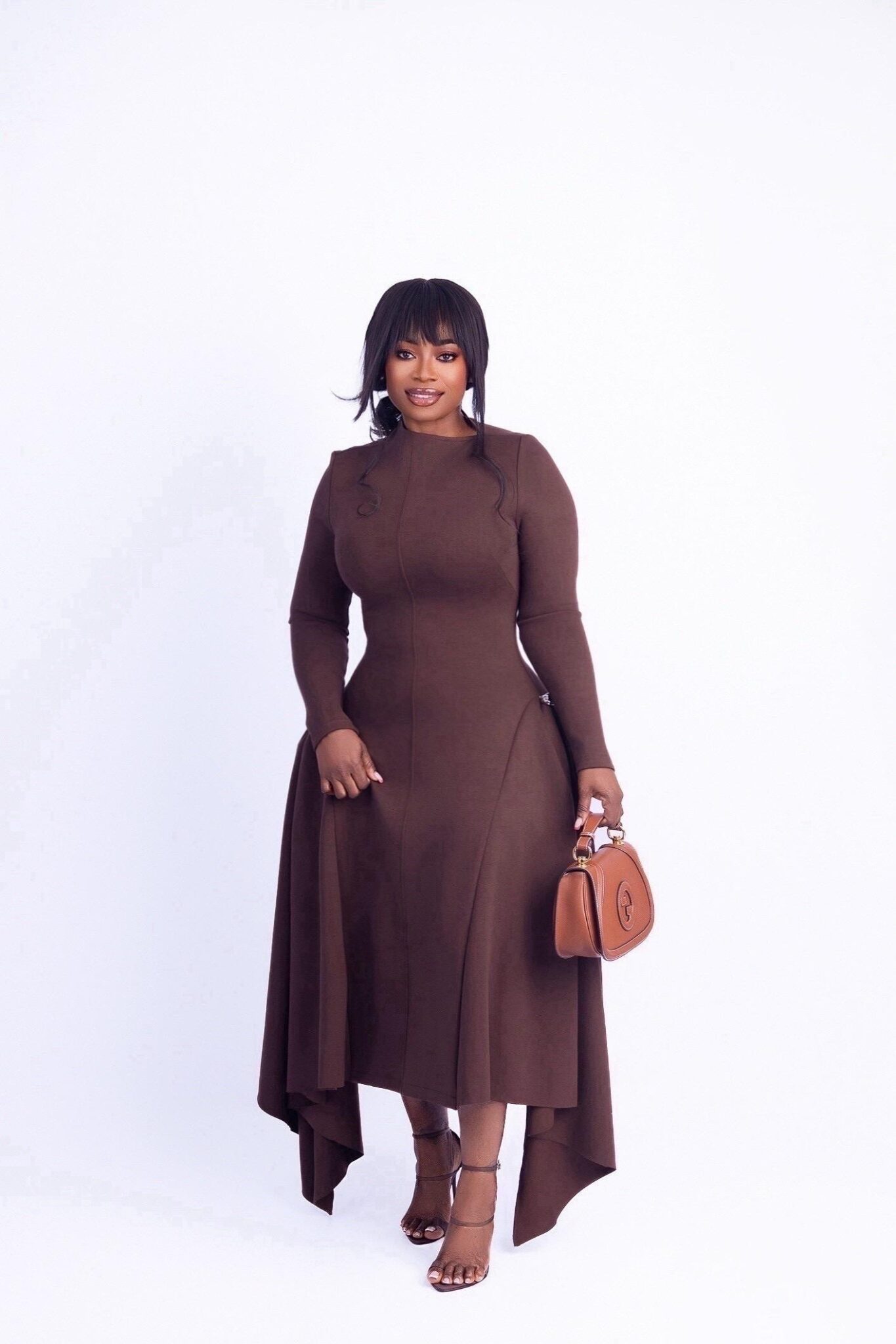 Mocha Asymmetric Drape Dress